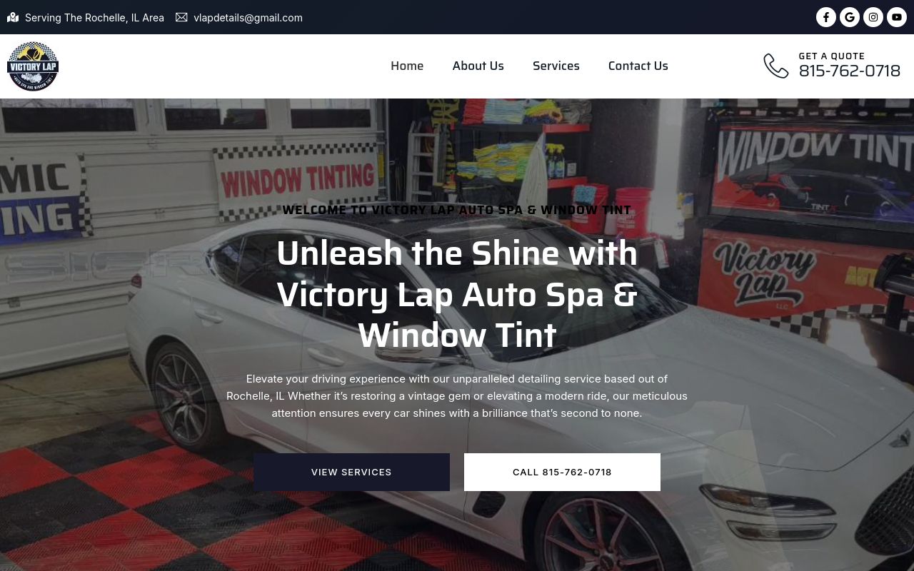 Homepage of Victory Lap Auto Spa & Window Tint's website