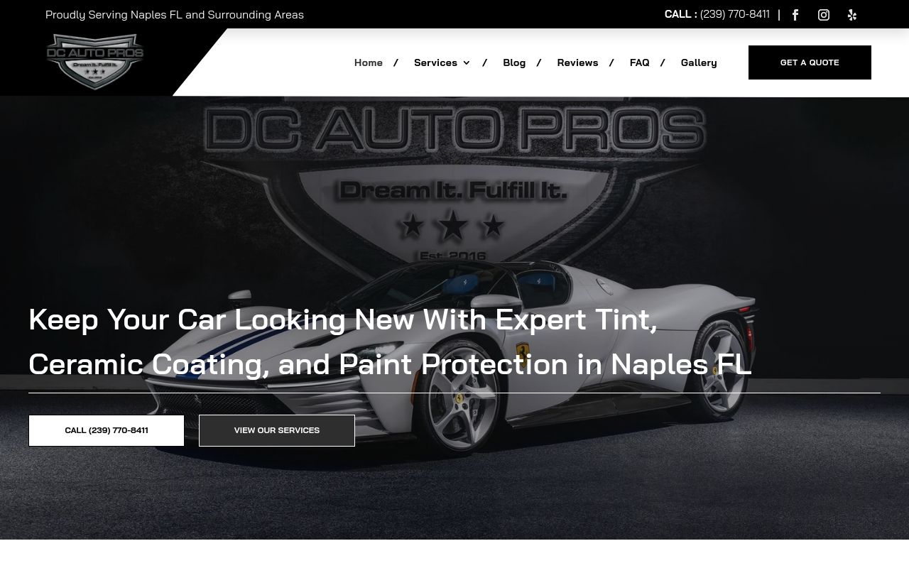 Homepage of DC Auto Pros's website