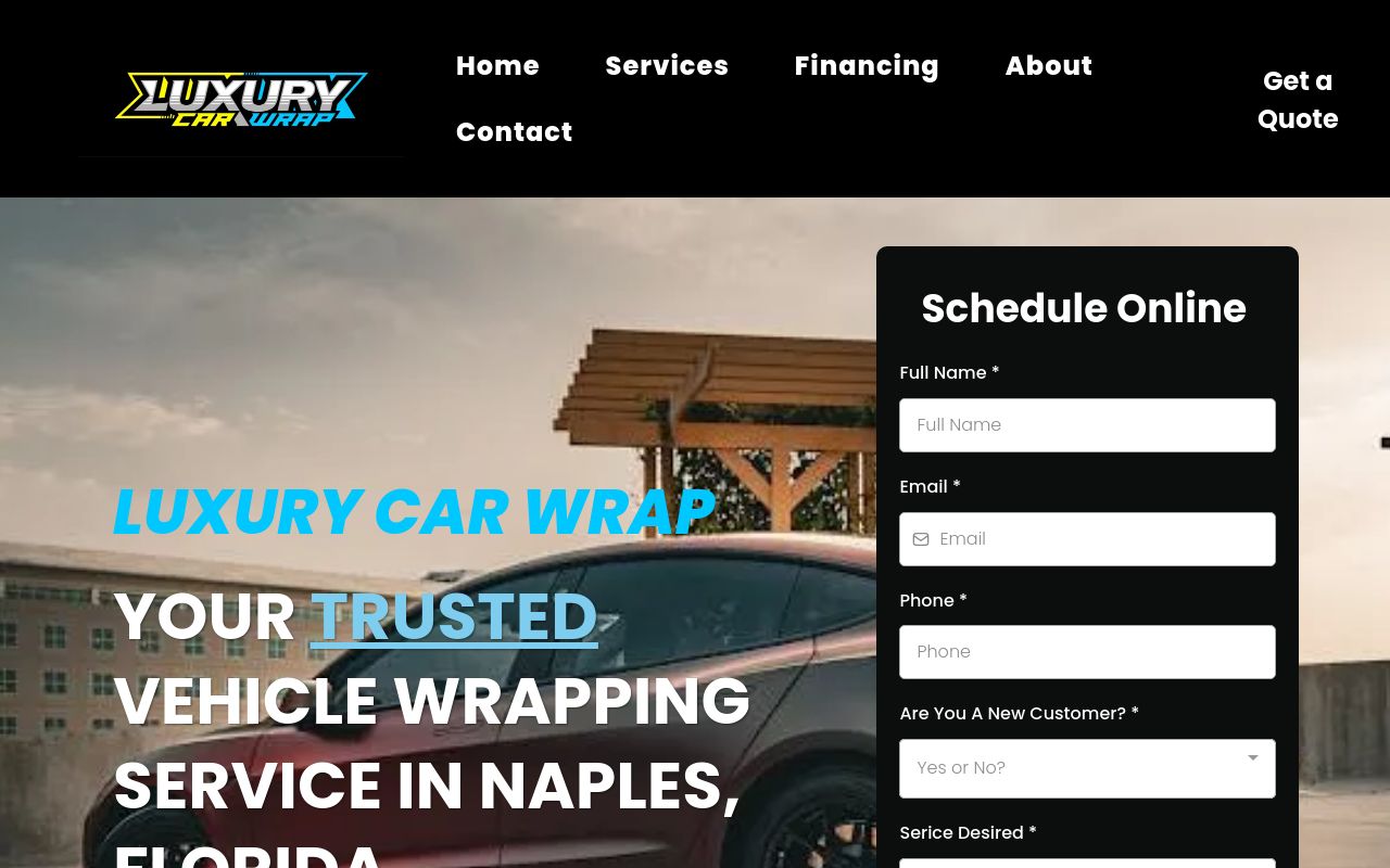 Homepage of LUXURY CAR WRAP's website