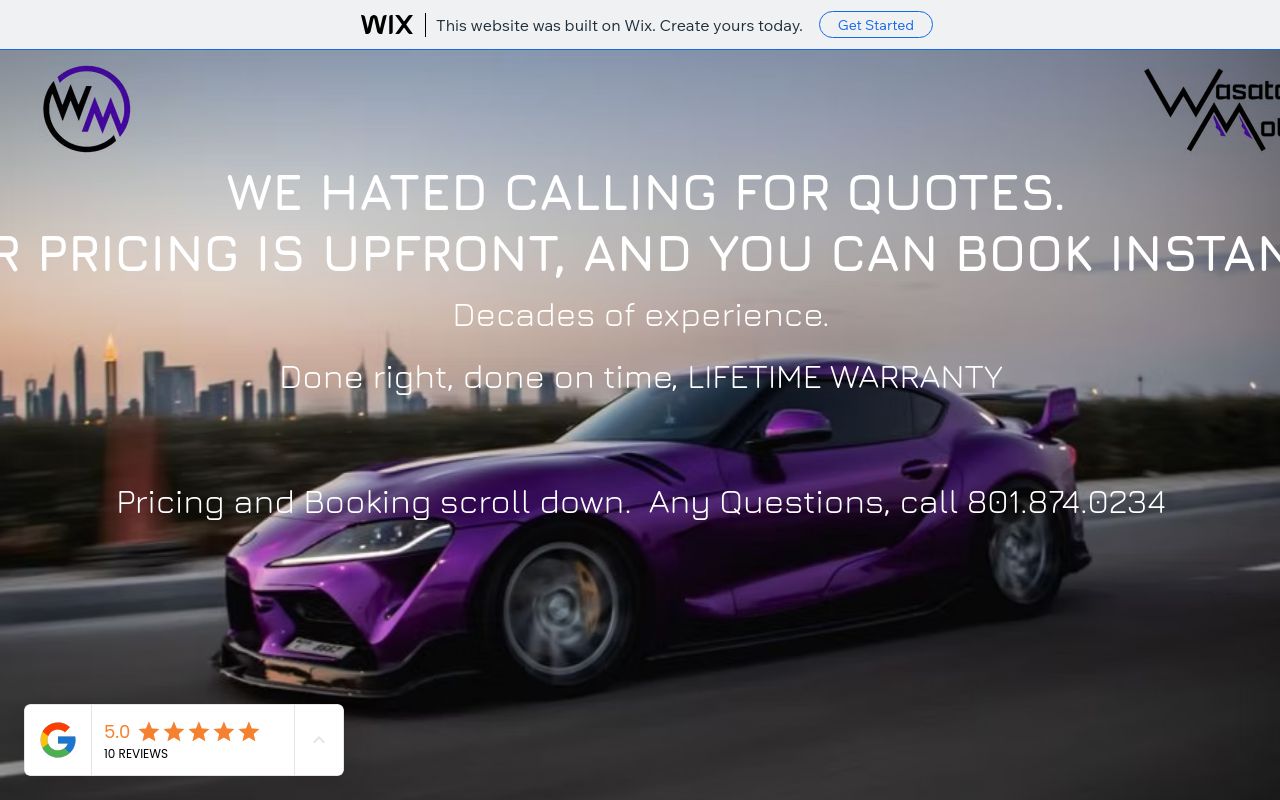 Homepage of Wasatch Motoring's website
