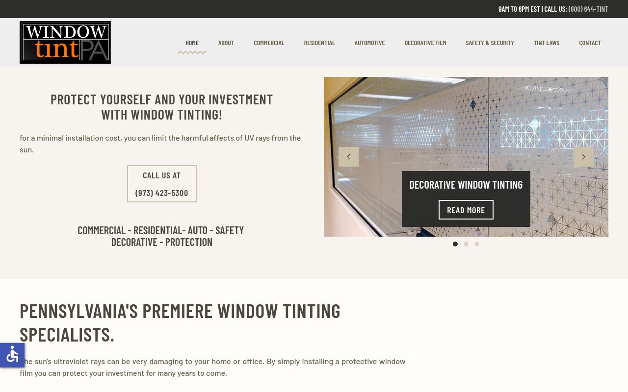 Homepage of Tri-State Window Tint Inc.'s website