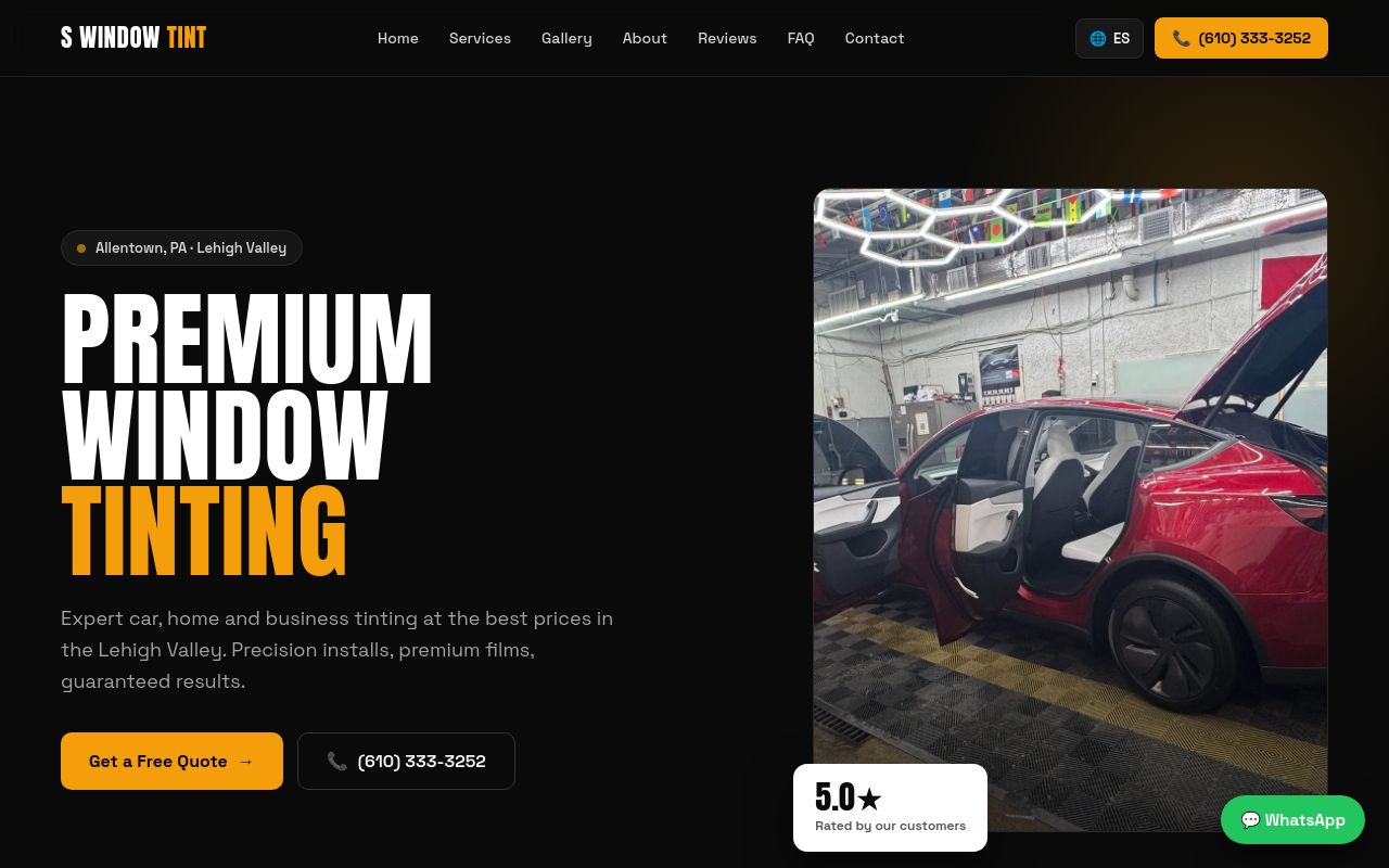 Homepage of S window tint corporation's website