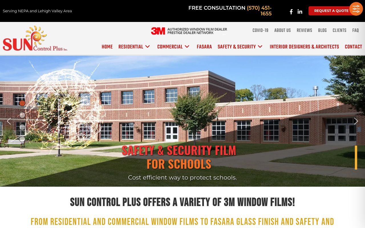 Homepage of Sun Control Plus's website
