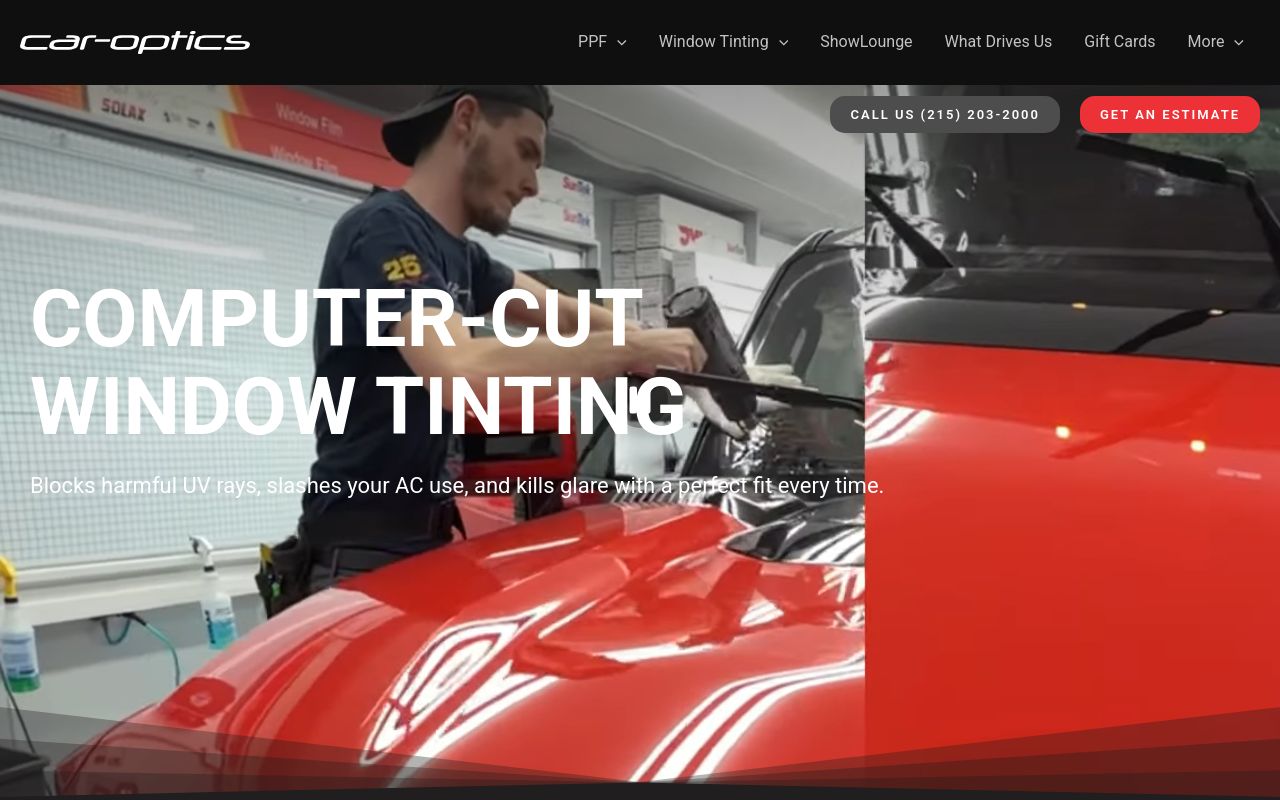 Homepage of Car Optics Window Tinting's website
