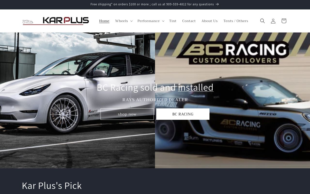 Homepage of Kar Plus Performance's website