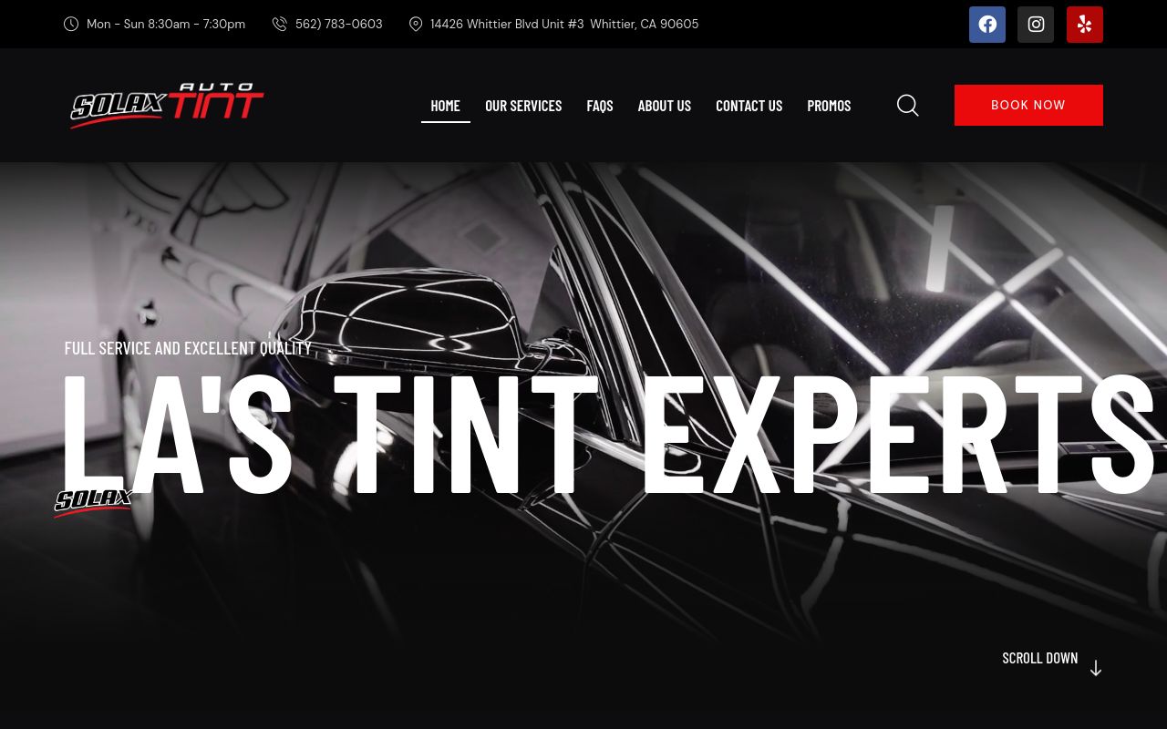 Homepage of Solax Auto Tint's website