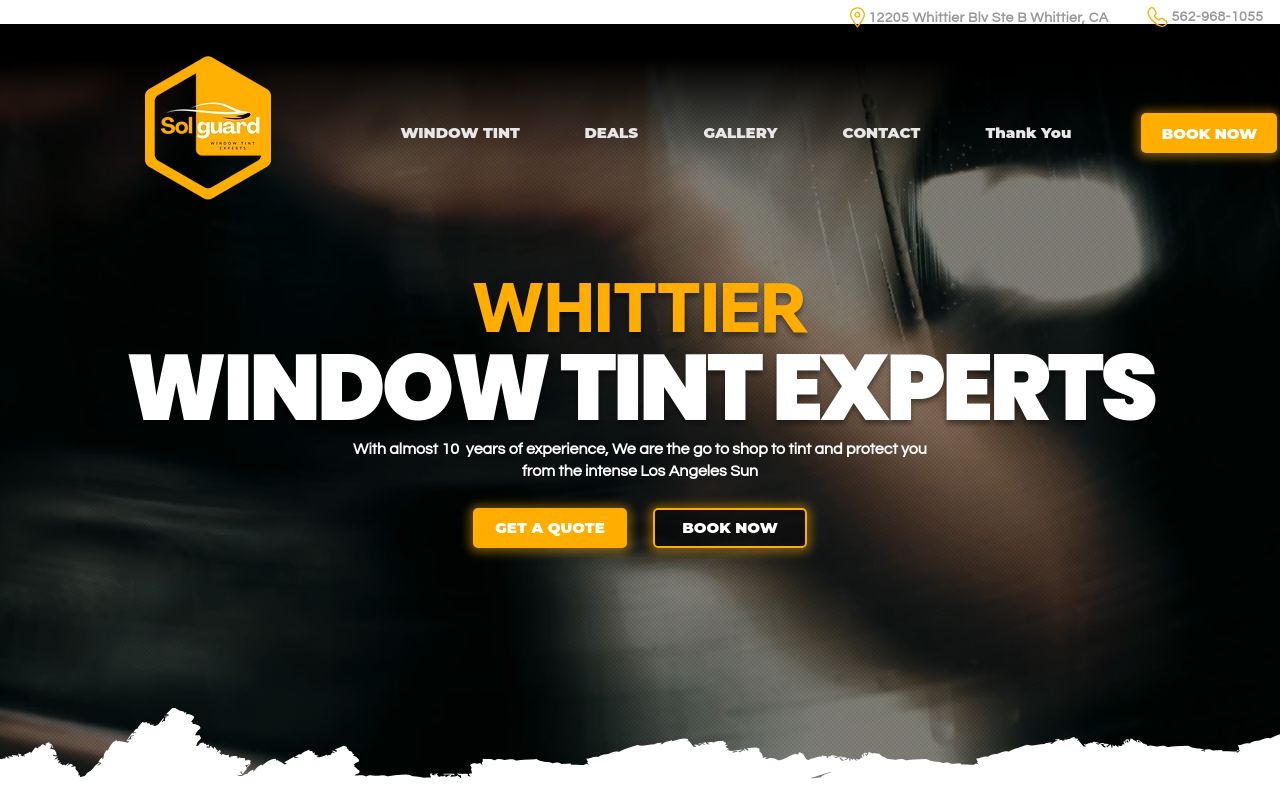 Homepage of Solguard Window Tint's website