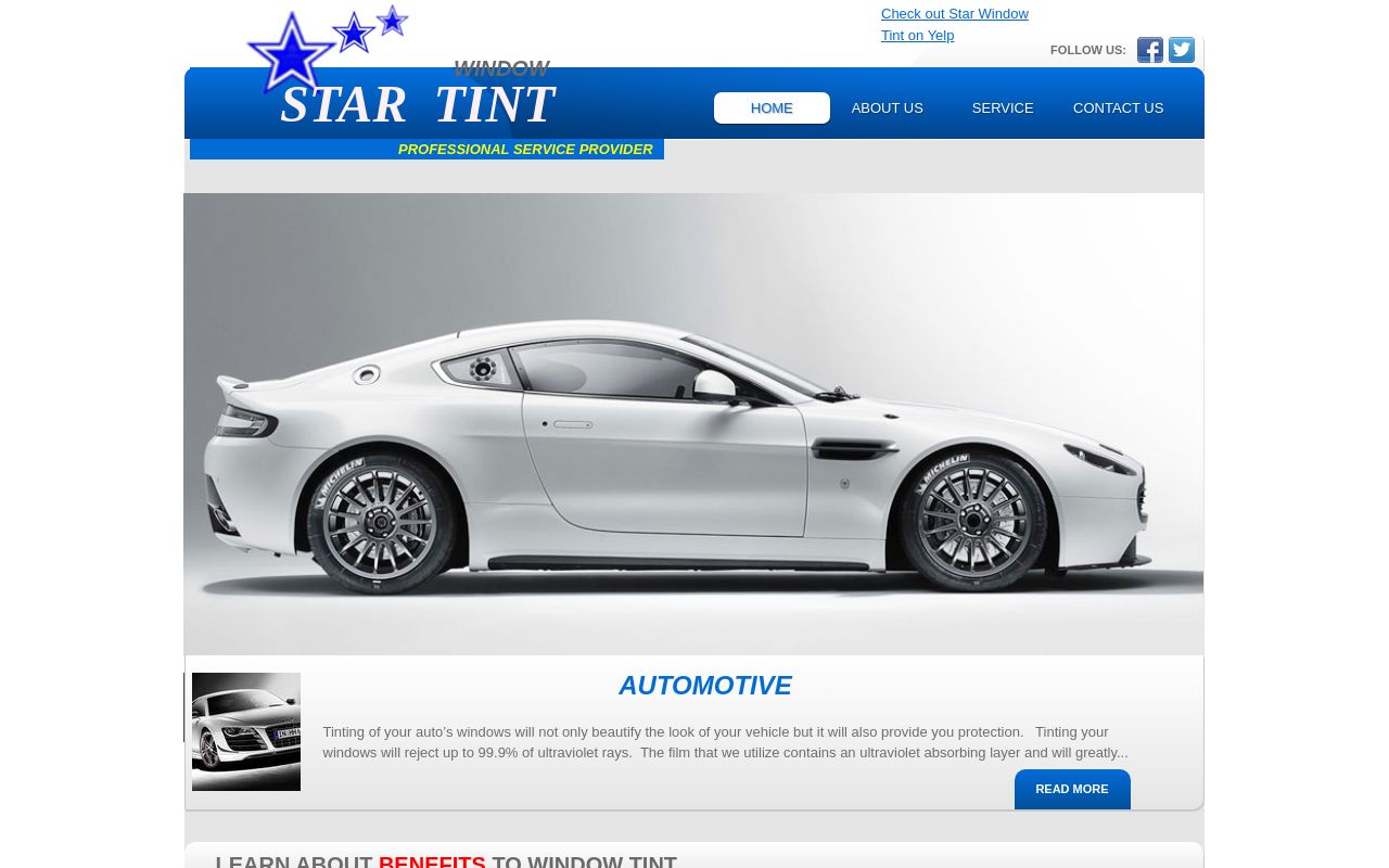 Homepage of Star Window Tint's website