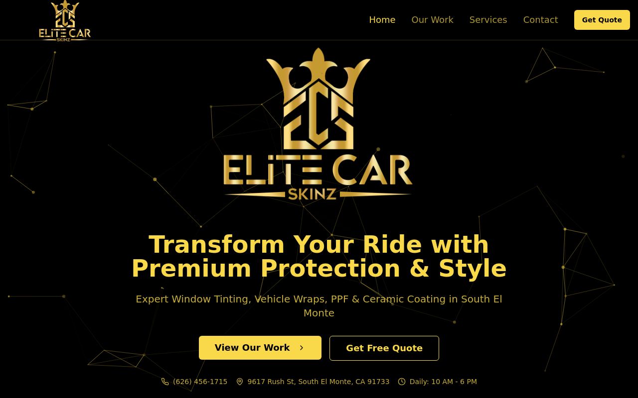 Homepage of Elite Car Skinz's website
