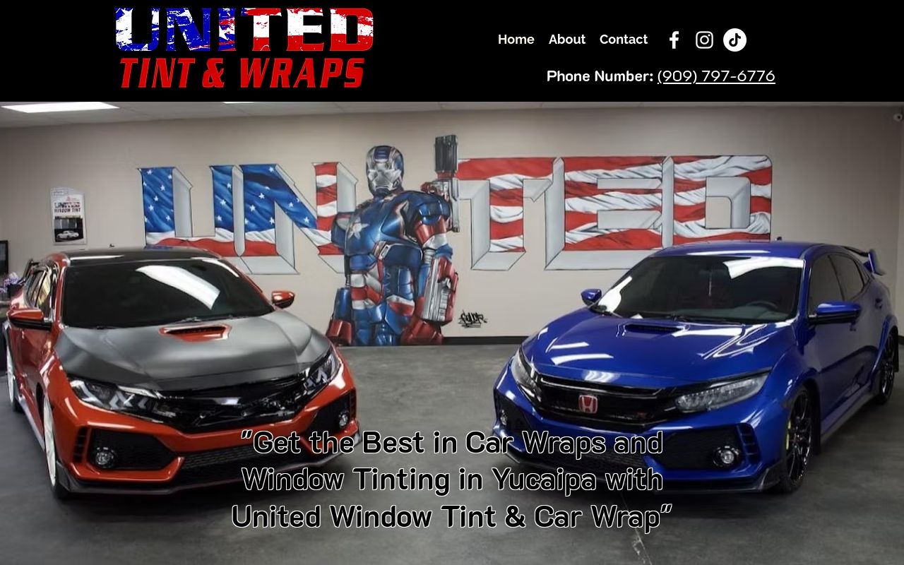 Homepage of United Window Tint & Car Wrap's website