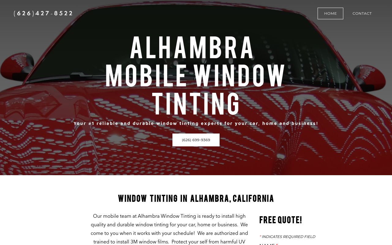 Homepage of Alhambra Mobile Window Tinting's website