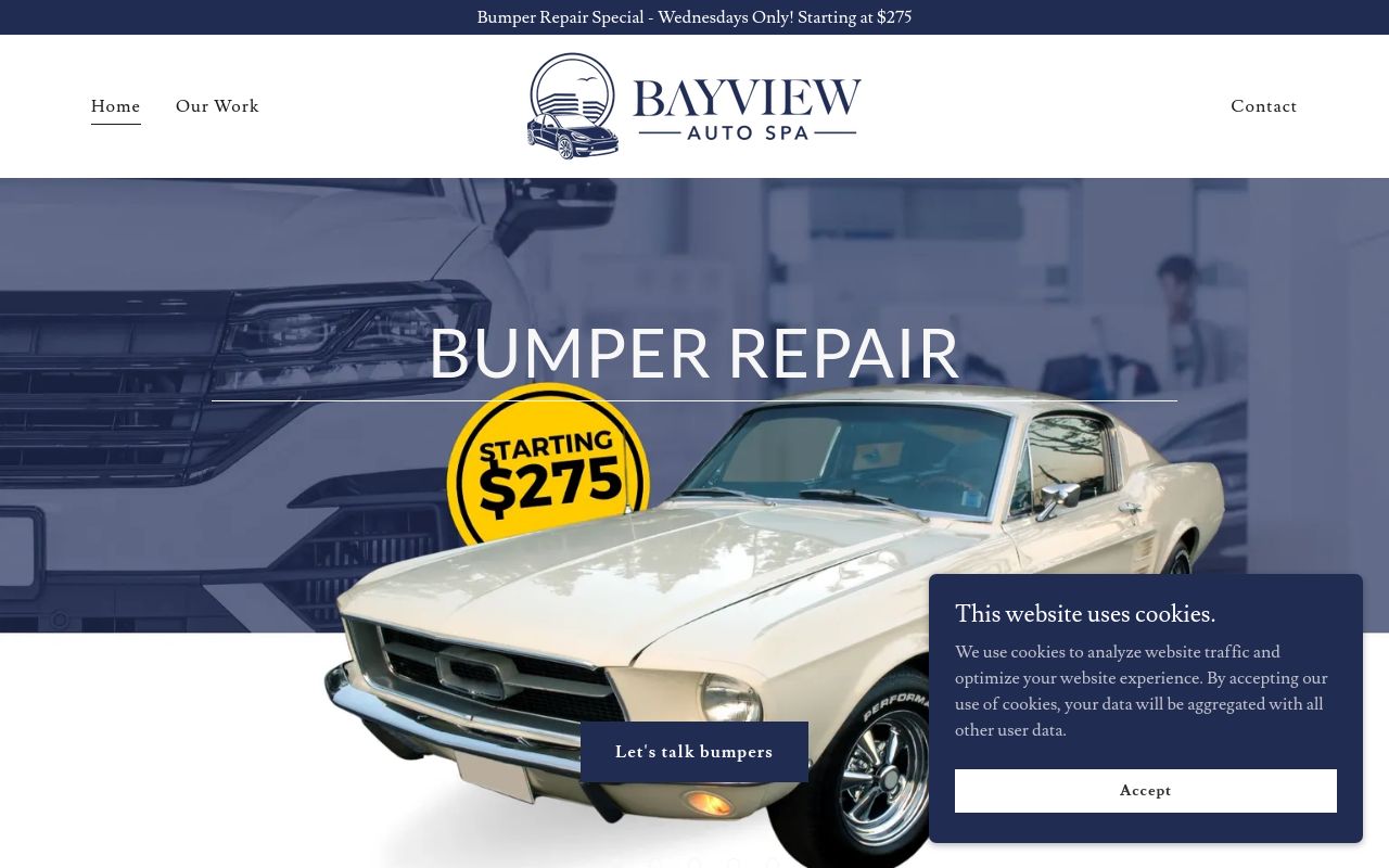 Homepage of Bayview Auto Spa's website