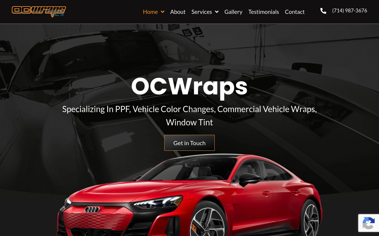 Homepage of OC Wraps's website