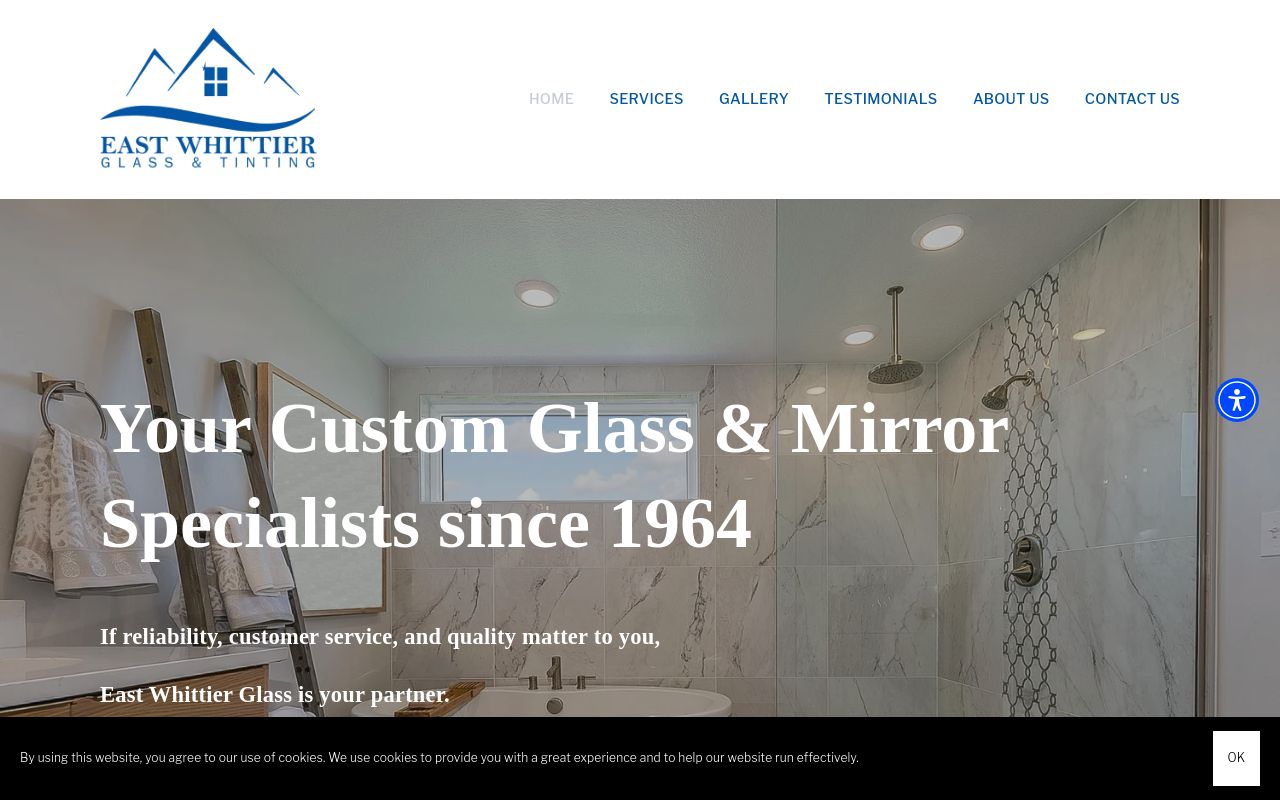 Homepage of East Whittier Glass & Tinting's website