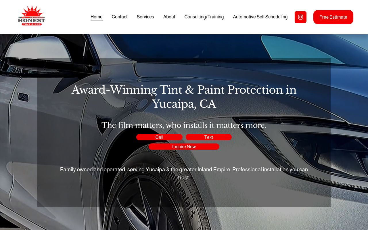 Homepage of Honest Tint's website