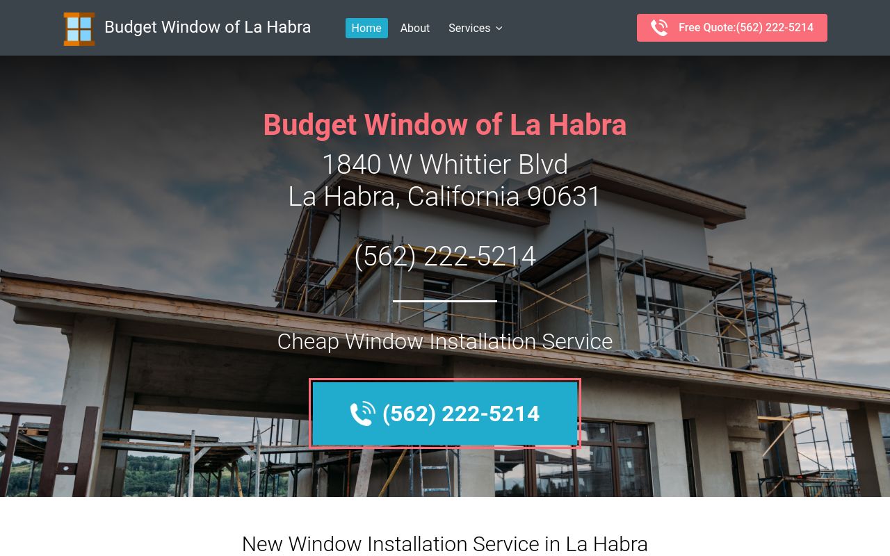 Homepage of Budget Windows's website