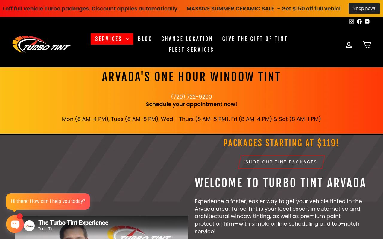 Homepage of Turbo Tint's website