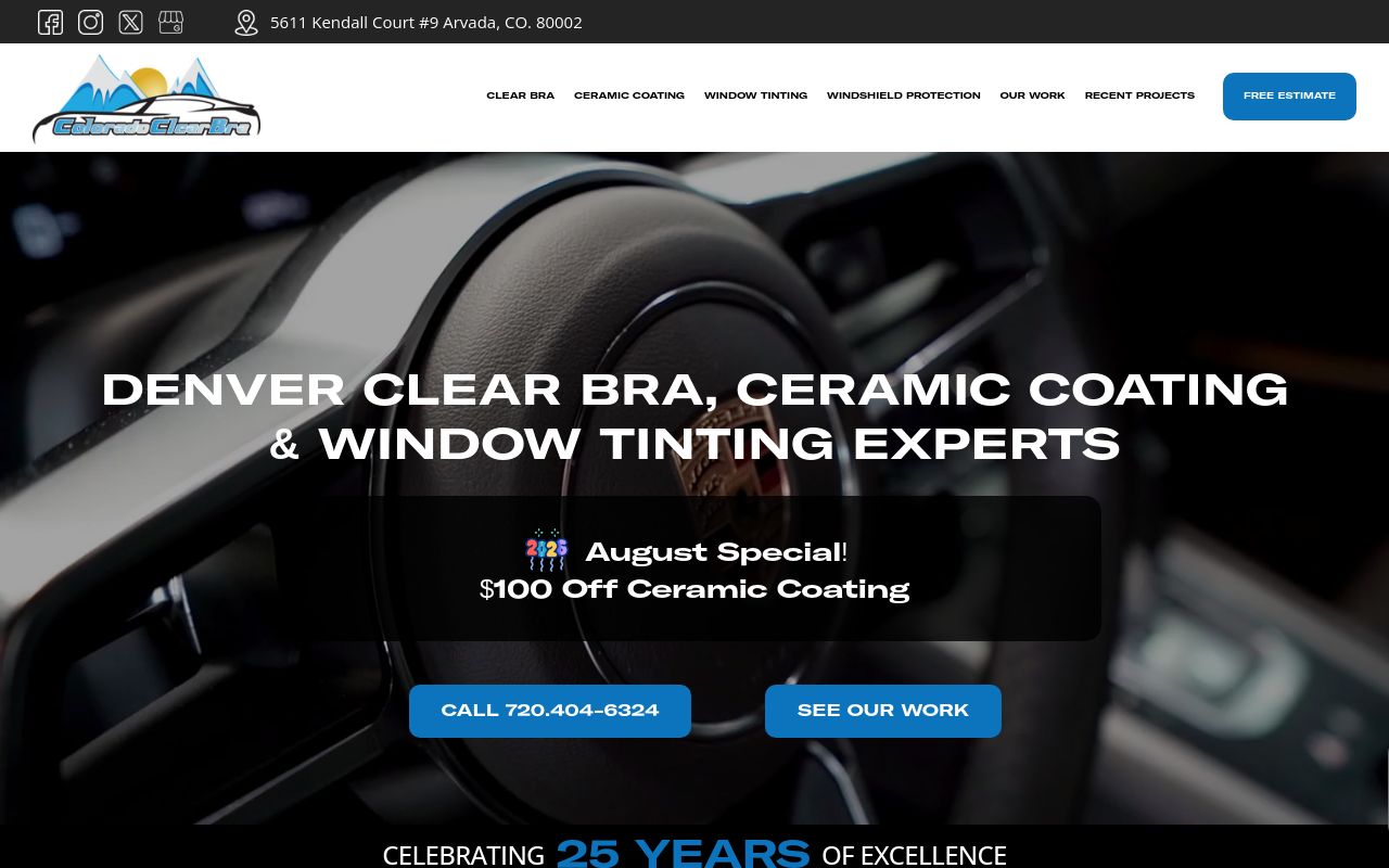 Homepage of Colorado Clear Bra's website