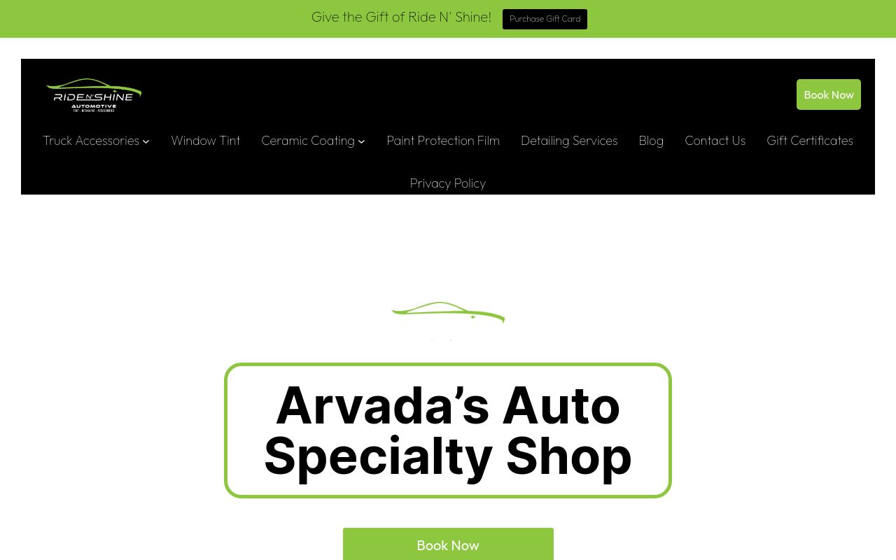 Homepage of Ride N' Shine Automotive's website