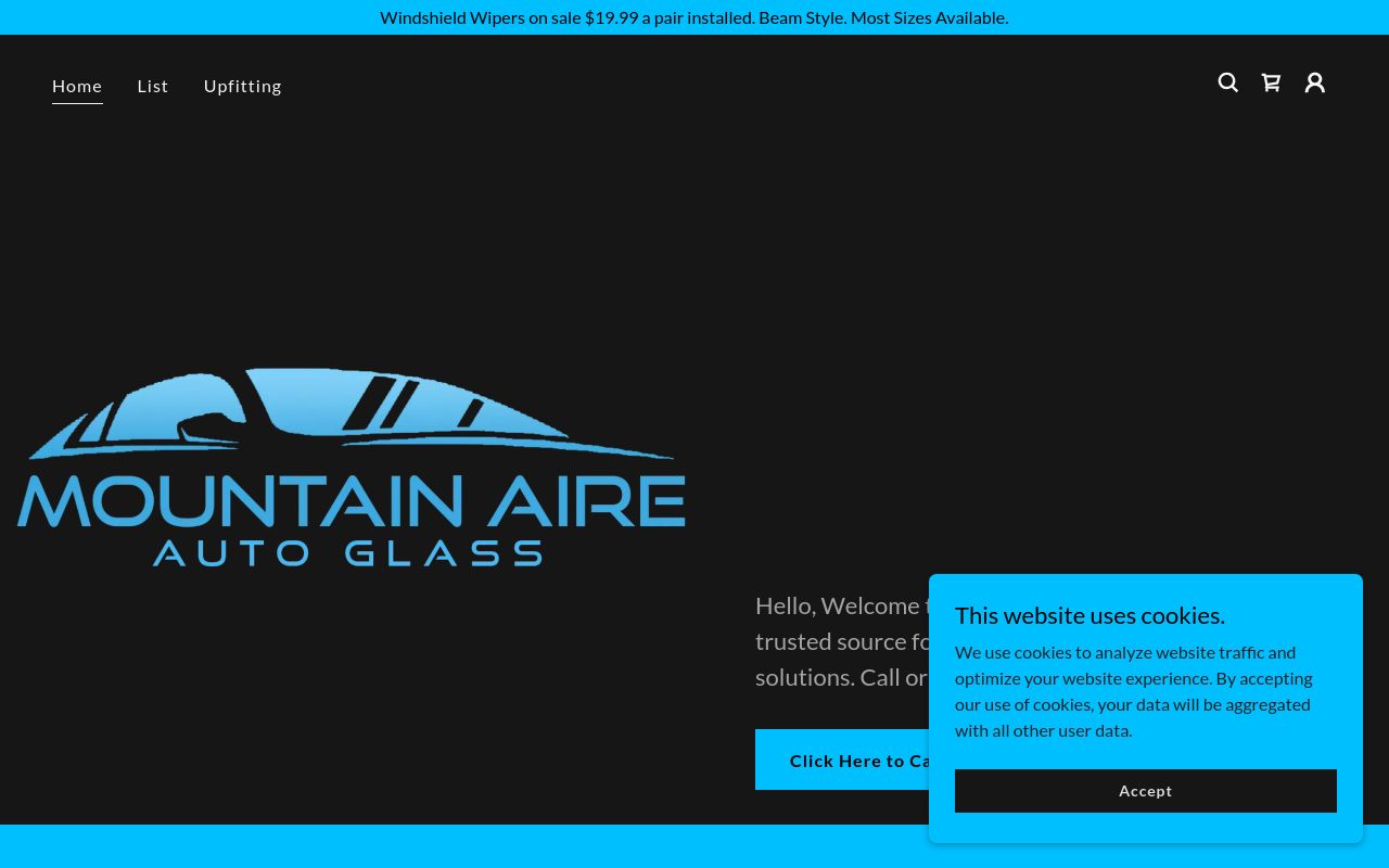 Homepage of Mountain Aire Auto Glass's website