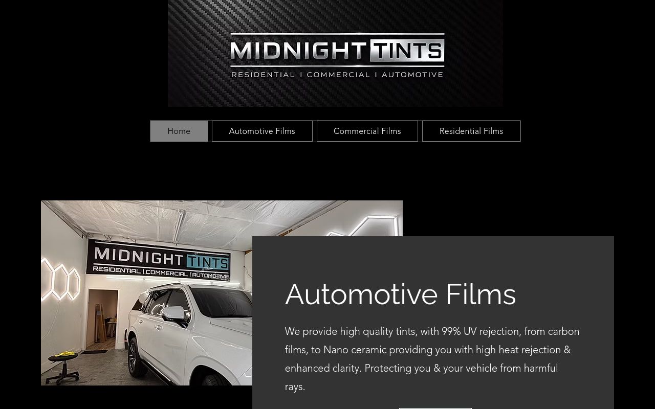 Homepage of Midnight Tints's website