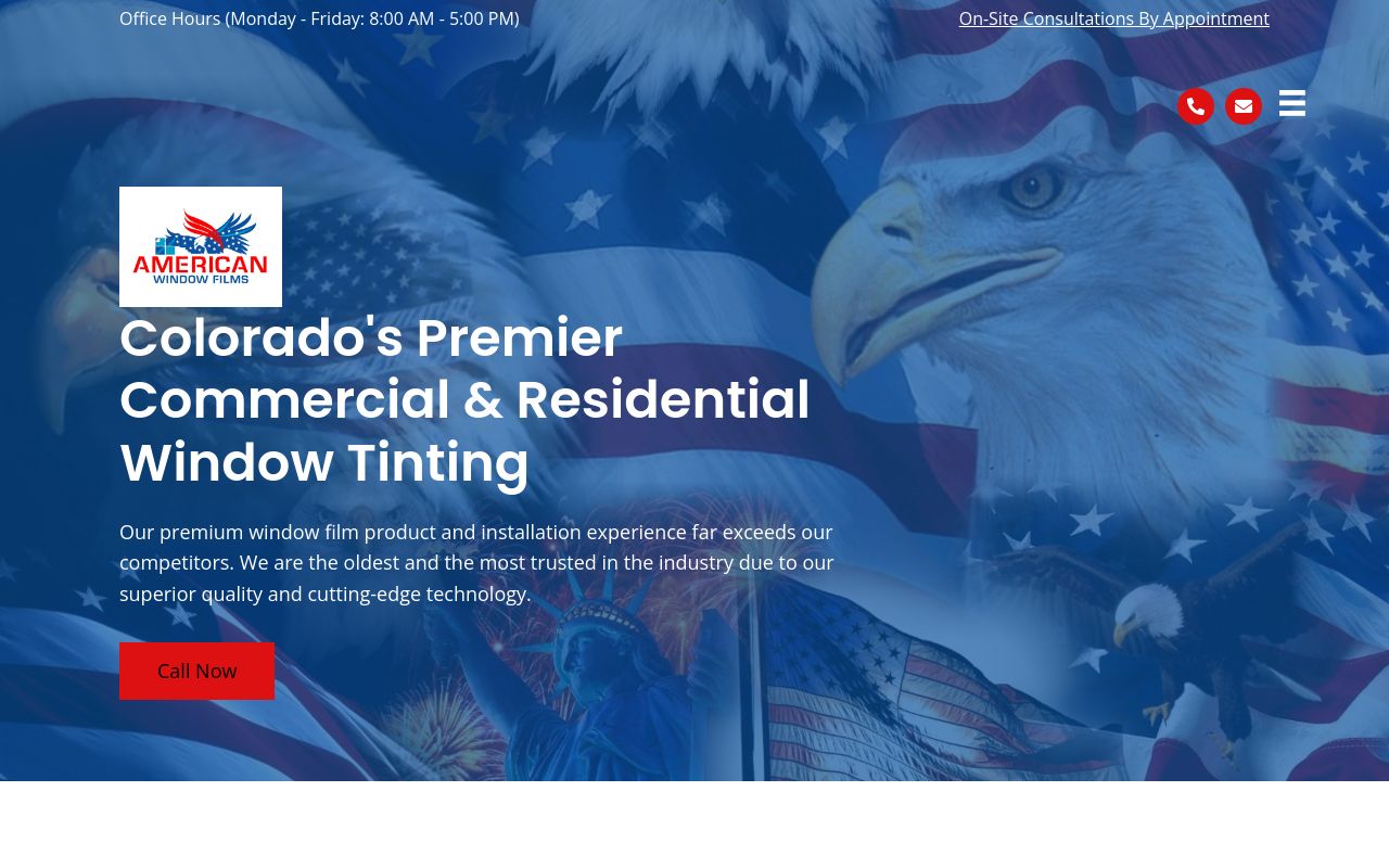 Homepage of American Window Films's website