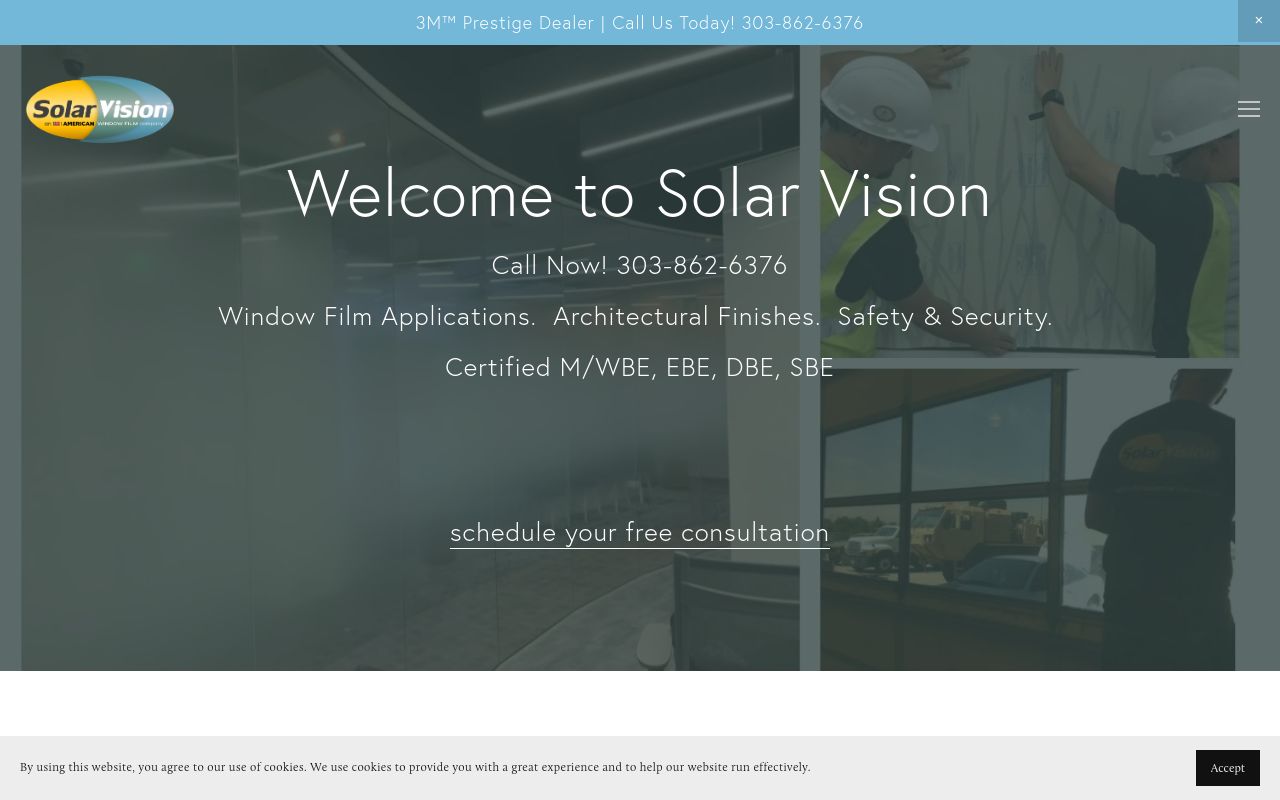 Homepage of Solar Vision, an American Window Film Company's website