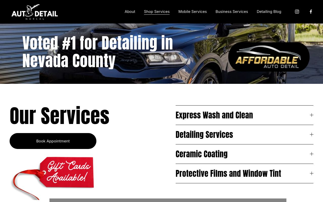 Homepage of Affordable Auto Detailing Center and The Gold Standard Mobile Detail's website