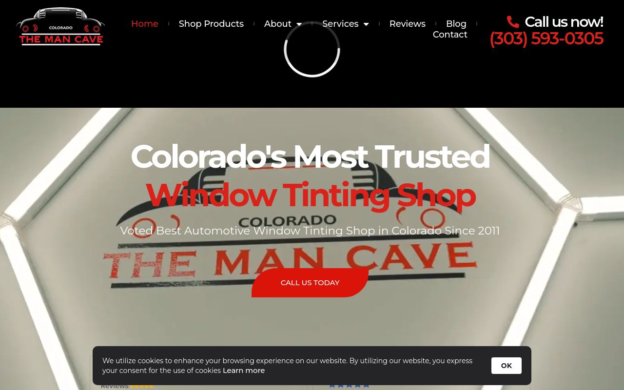 Homepage of Man Cave Colorado PPF & Tint's website