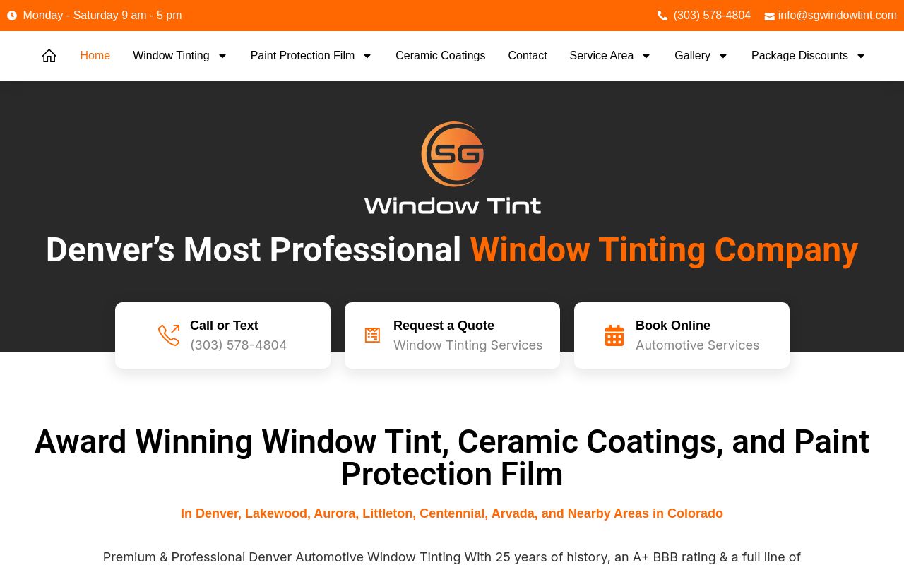 Homepage of SG Window Tint Denver's website