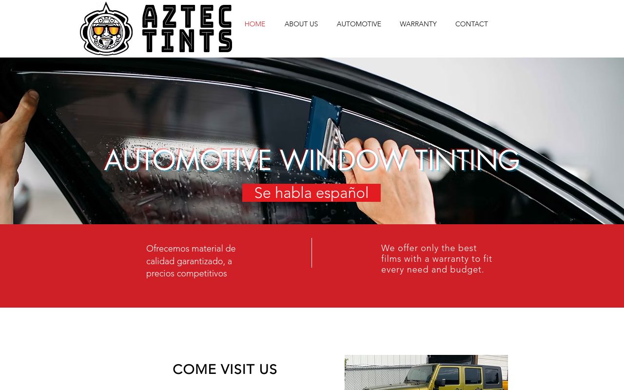 Homepage of Aztec Tints's website