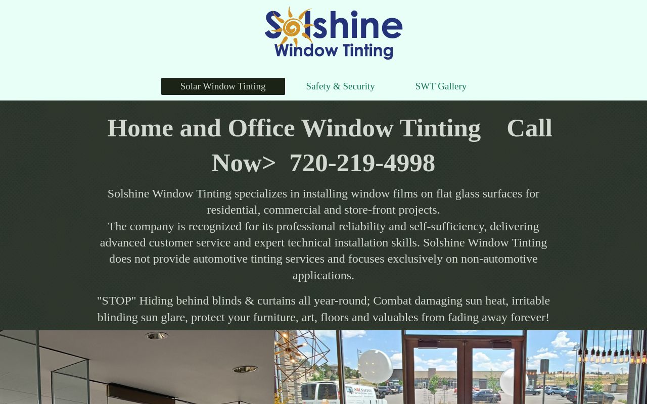 Homepage of Solshine Window Tinting's website
