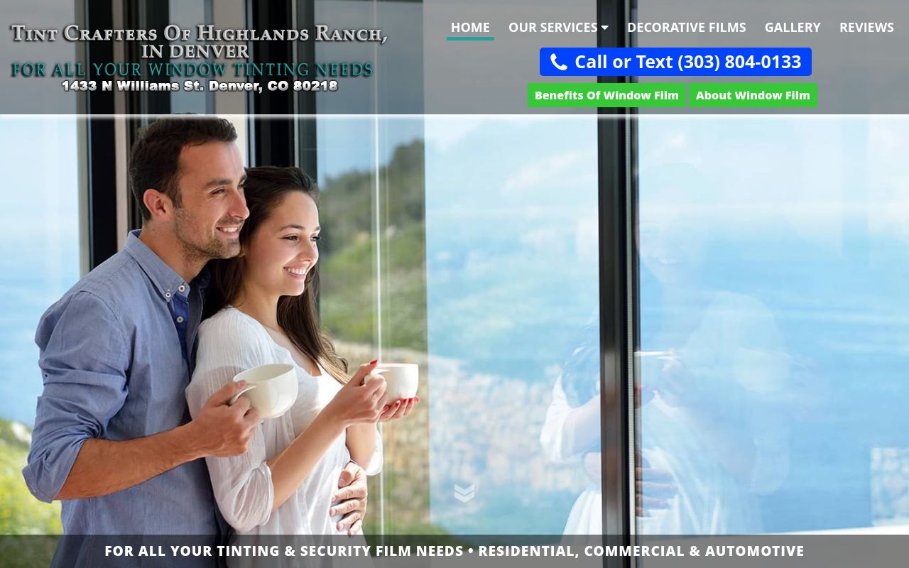 Homepage of Tint Crafters of Highlands Ranch's website