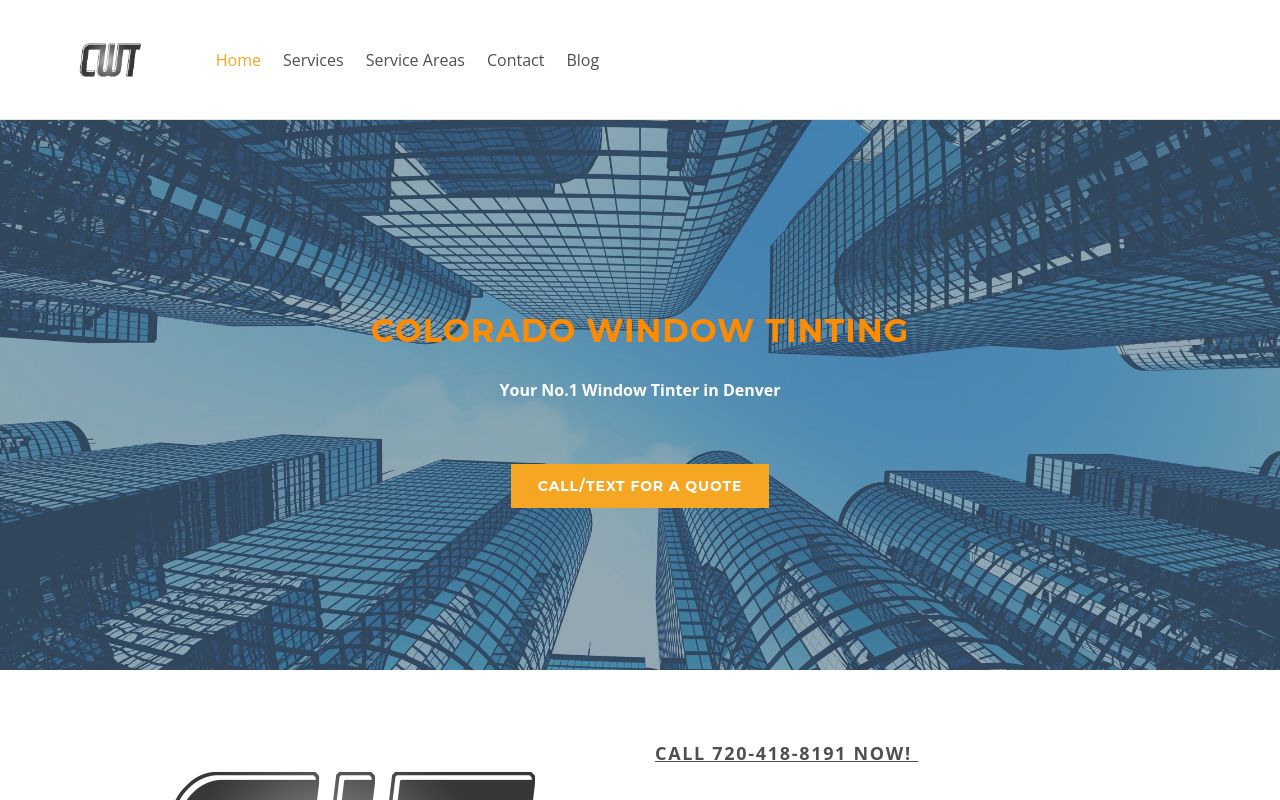 Homepage of Colorado Window Tinting's website