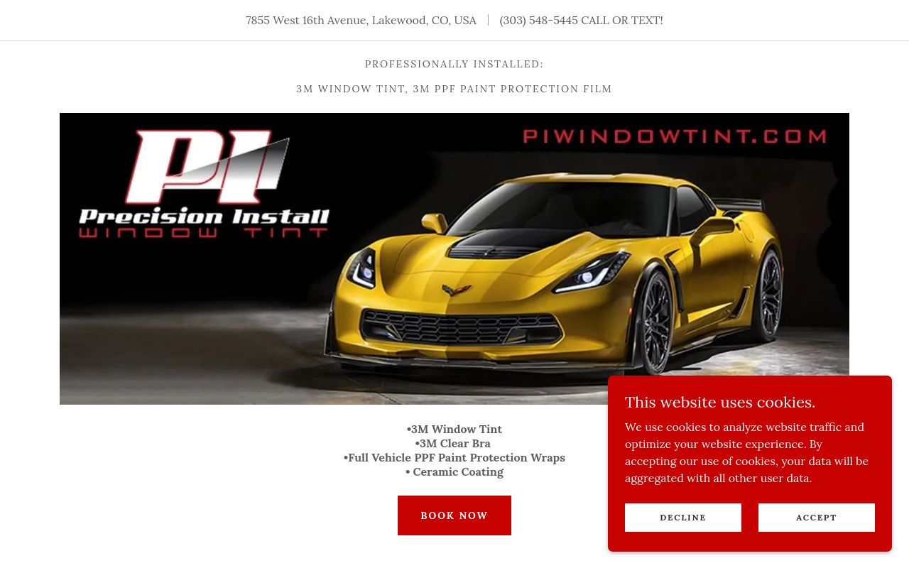 Homepage of Precision Install Window Tint's website