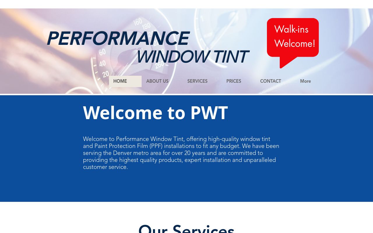 Homepage of Performance Window Tinting & Tint Supply Warehouse's website