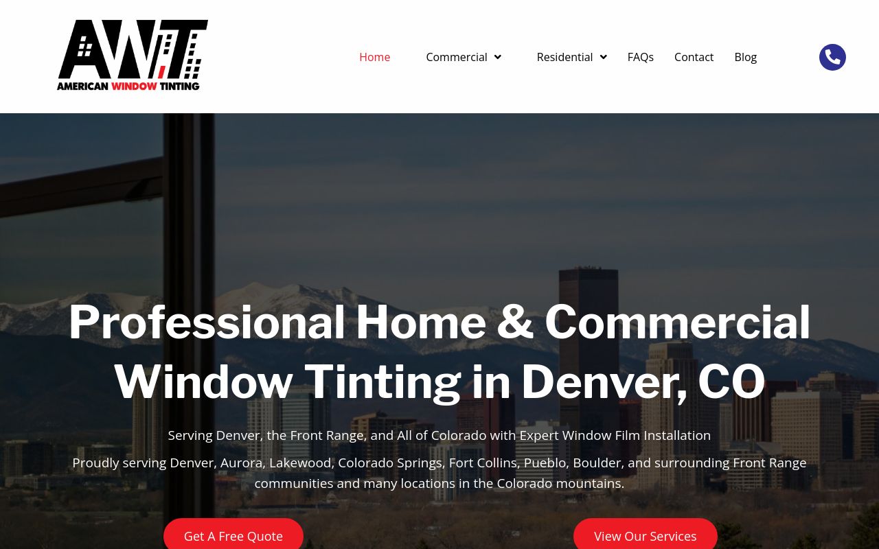 Homepage of American Window Tinting's website