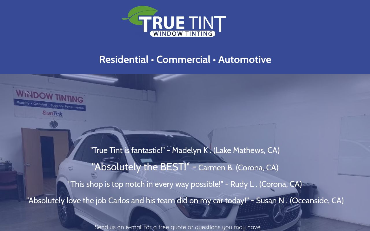 Homepage of True Tint Window Tinting's website