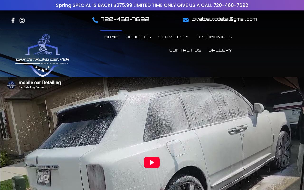 Homepage of Car Detailing Denver's website