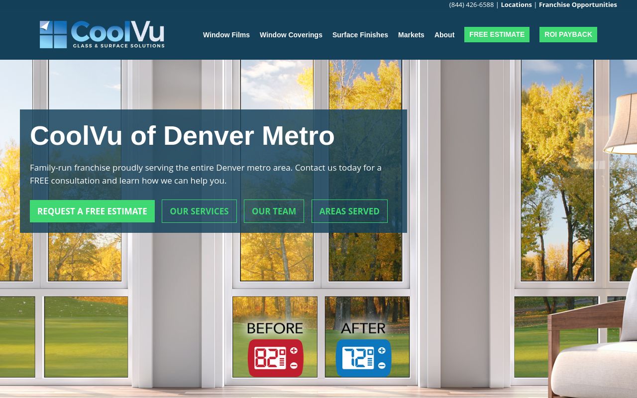 Homepage of CoolVu - Commercial & Home Window Tint's website