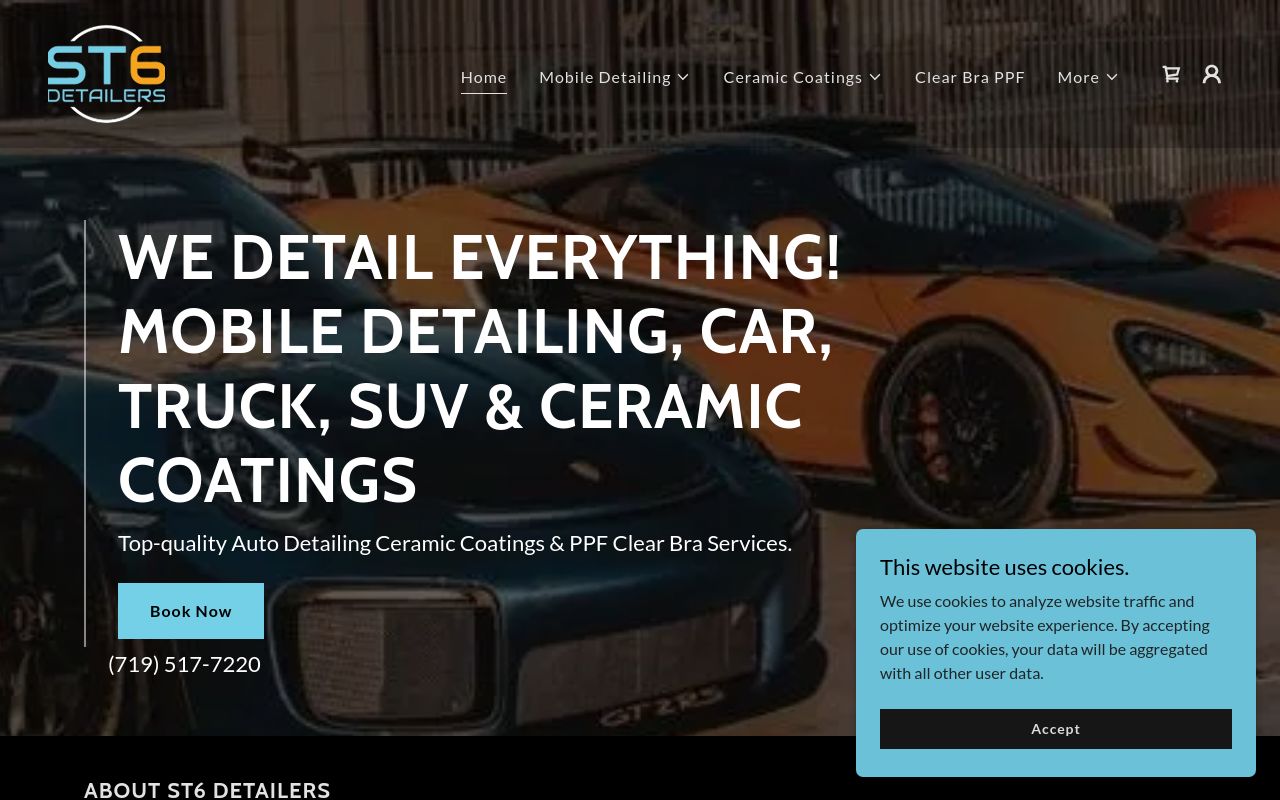 Homepage of ST6 Mobile Car Detailing Ceramic Coatings Clear Bra and PPF's website