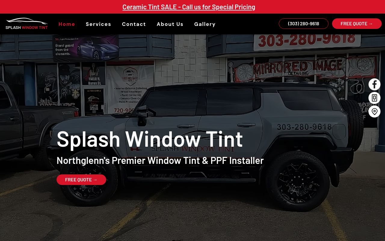 Homepage of Splash Window Tint's website