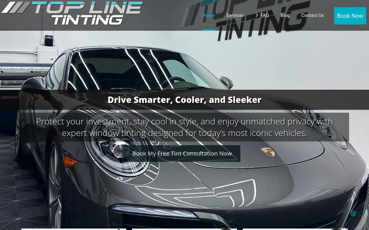 Homepage of Top Line Tinting's website