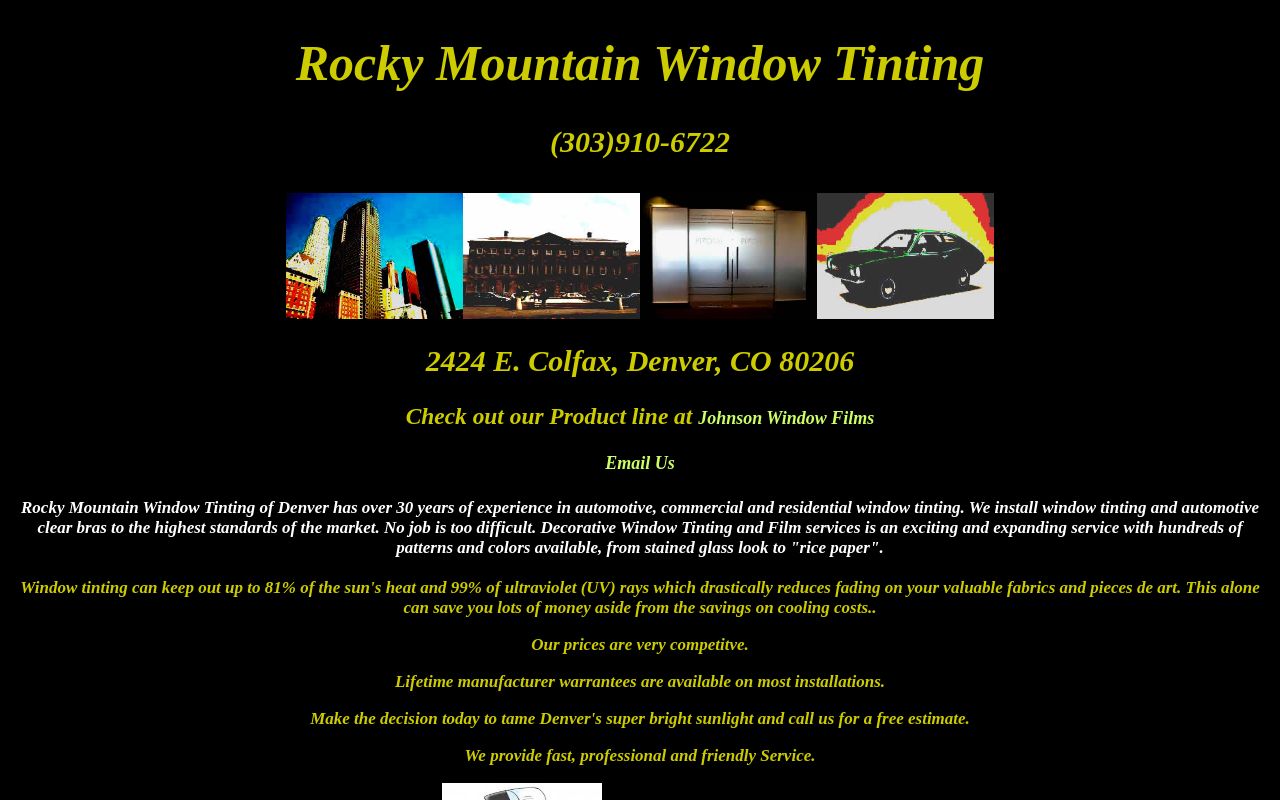Homepage of Rocky Mountain Window Tint's website
