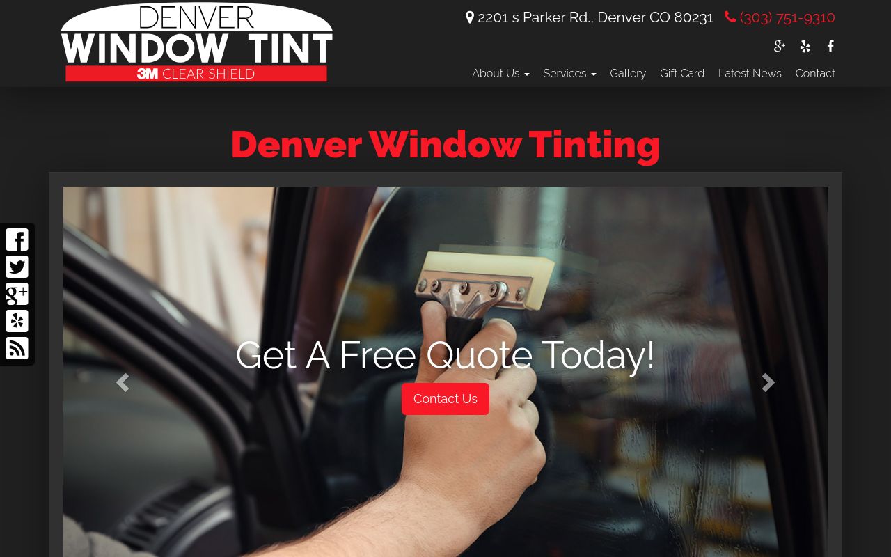 Homepage of Denver Window Tint's website