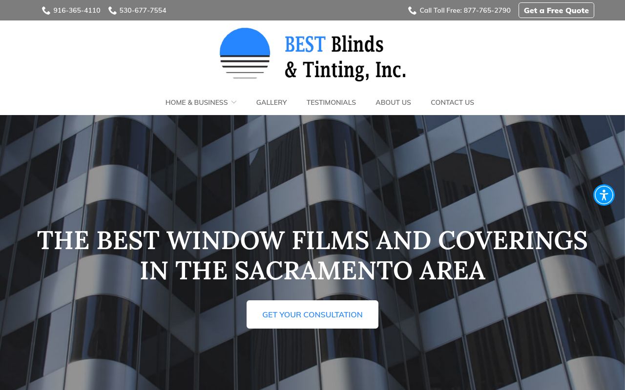 Homepage of Best Blinds & Tinting's website