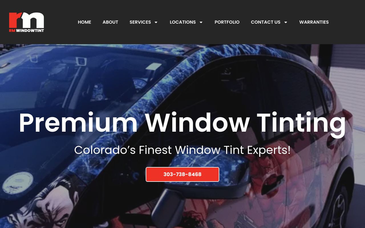 Homepage of RM Windowtint's website