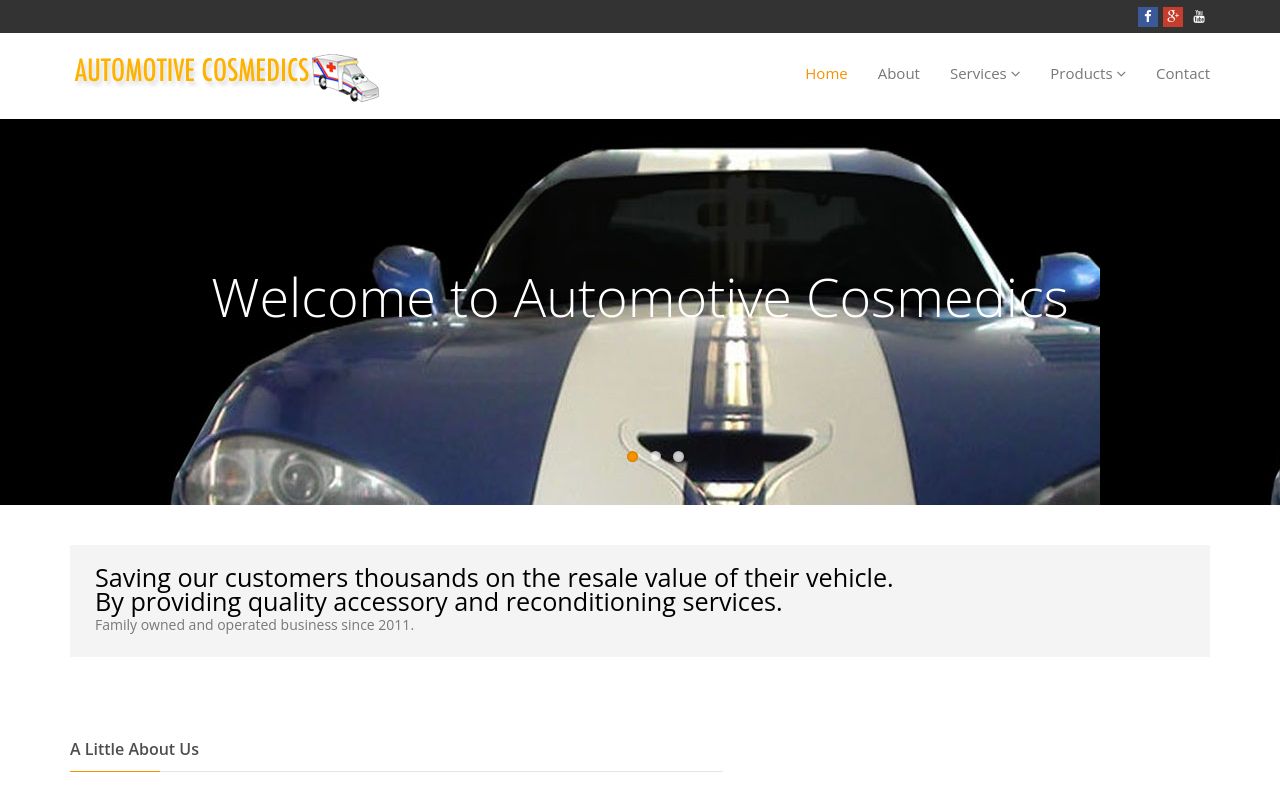Homepage of Automotive Cosmedics Inc's website