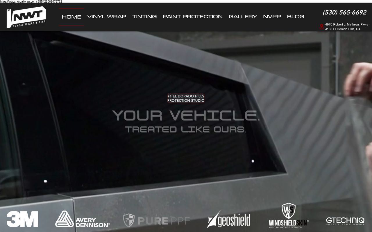 Homepage of NorCal Wraps & Tint's website