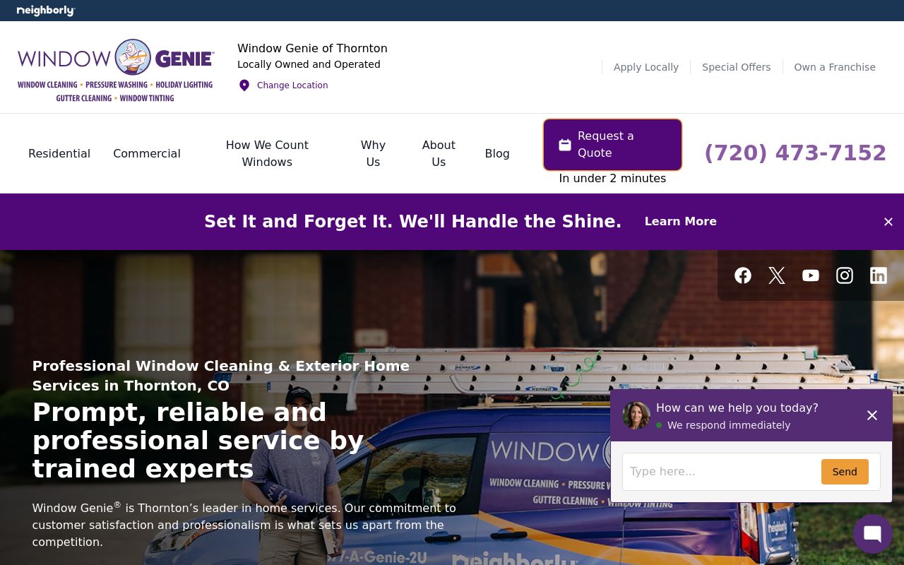 Homepage of Window Genie of Thornton's website